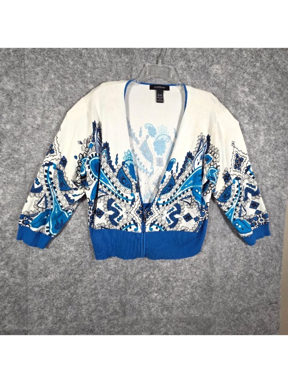 Ashley Stewart Women’s Zip Front Cardigan Sweater Blue White Print 22/24